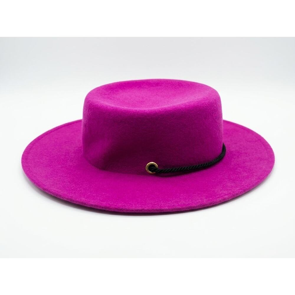 Vintage Bollman Magenta Wool Felt Gaucho Hat WPL 5923 Cord Wood Beads 1950s - Picture 3 of 6